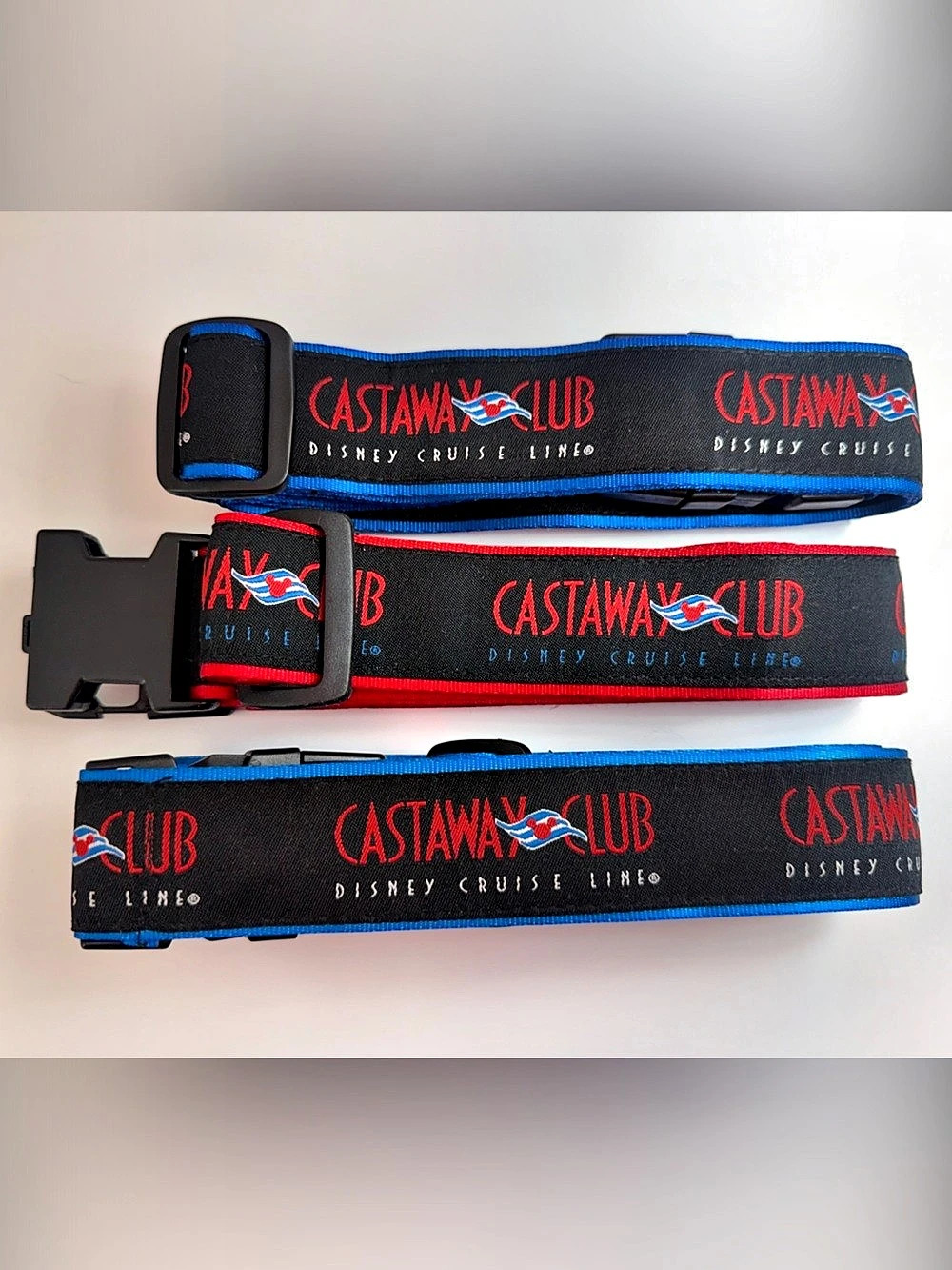DCL Castaway Club - Disney Cruise Line Luggage Straps - New - 2 Blue & 1 Red